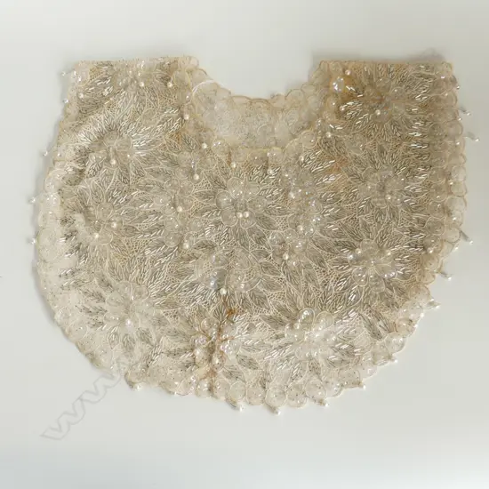 BEAUTIFUL VINTAGE FINE COTTON CROCHET, BEAD & FAUX PEARL IVORY COLOURED SLIP ON BODICE COVER