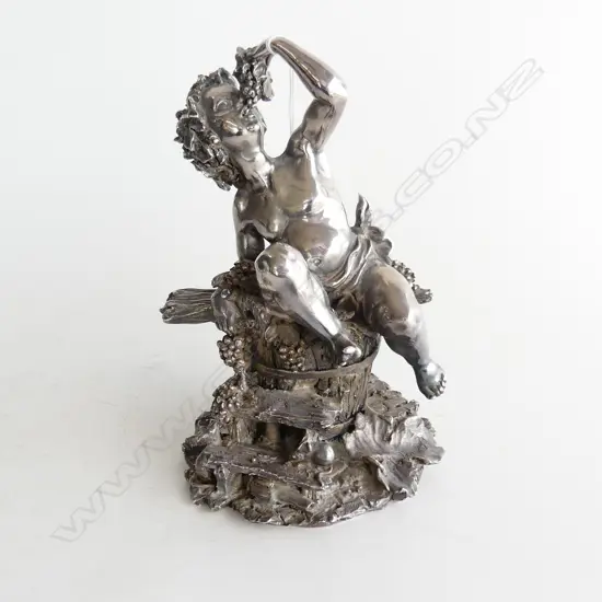 OLD SILVER PLATE ORNATE STATUE OF A YOUNG BACCUS EATING GRAPES H 200mm