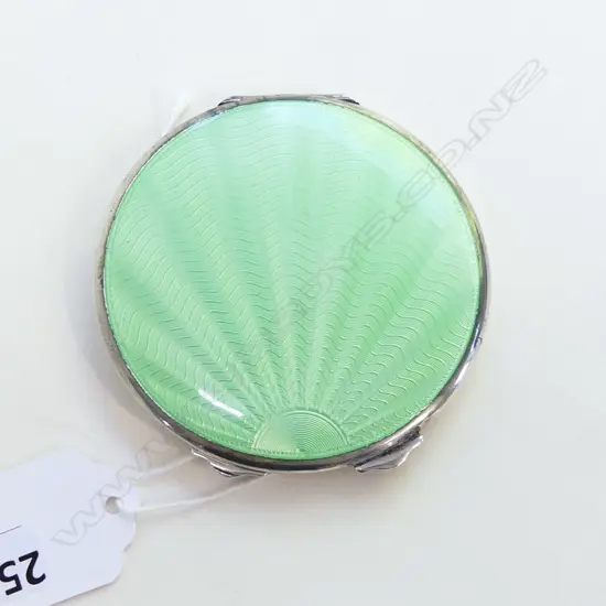 STERLING SILVER & GUILLOCHE ENAMEL STERLING SILVER COMPACT BIRMINGHAM 1937