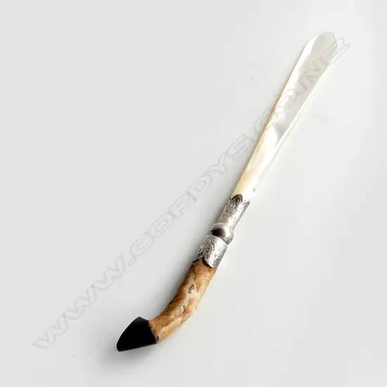 MOTHER OF PEARL & STG SILVER LETTER KNIFE WITH ANIMAL FOOT 