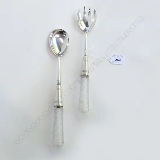 PAIR OF CUT CRYSTAL AND SILVER PLATE SALAD SERVERS L. 260mm