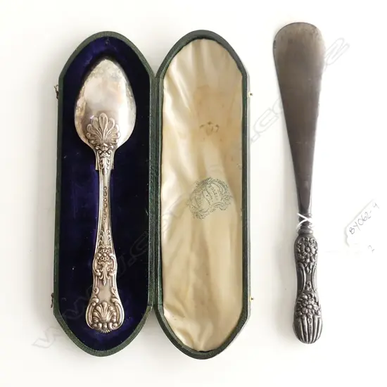 STG SILVER CASED SPOON (L175mm) + OLD SHOE HORN, STG HANDLE