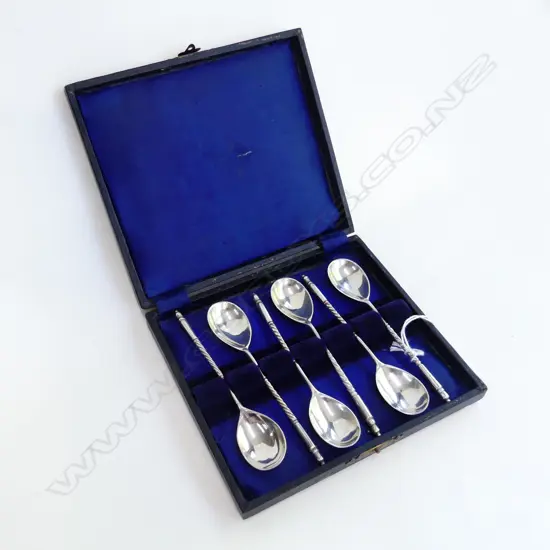 SET OF 6 800 STERLING SILVER CONTINENTAL SPOONS IN BOX L. 115mm