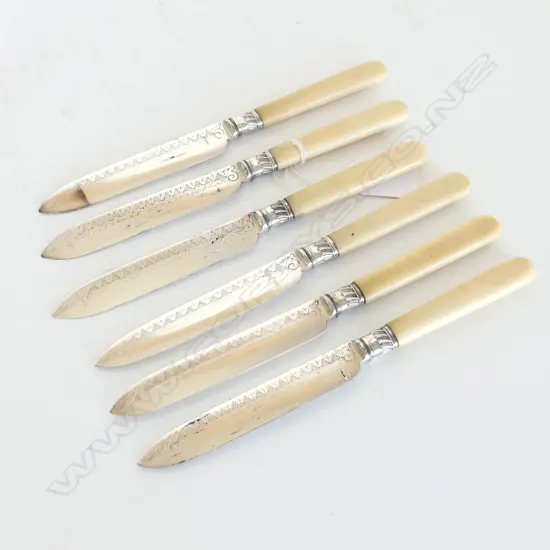 SET OF 6 VICTORIAN IVORY HANDLE SILVER PLATED KNIVES L. 190mm