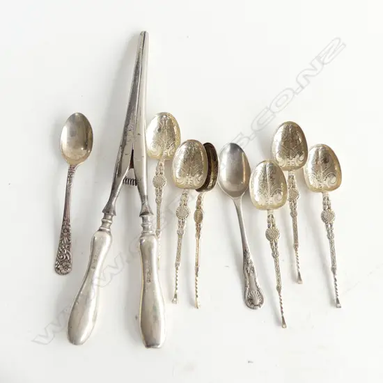 8 STG SILVER SPOONS (6+2) 67 GRAMS + STG HANDLED GLOVE STRETCHERS