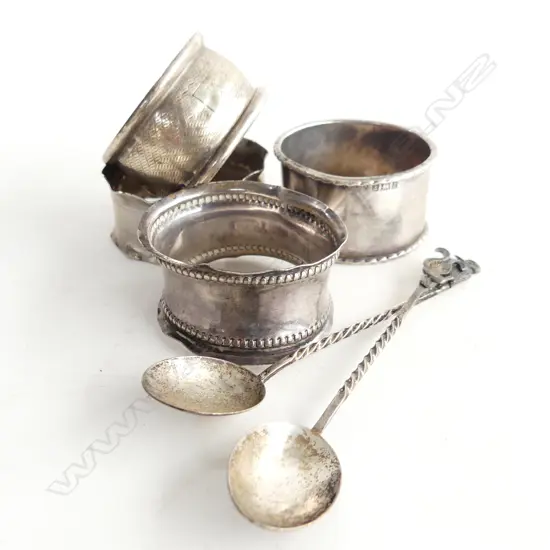 4 STG SILVER NAPKIN RINGS + 2 COFFEE SPOONS 68 GRAMS