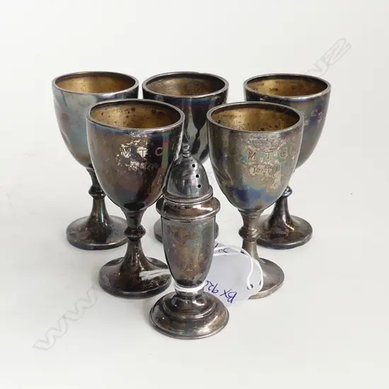 5 HALLMARKED STG SILVER TROPHY CUPS H.75mm 100 GRAMS + STG PEPPERETTE (WEIGHTED)