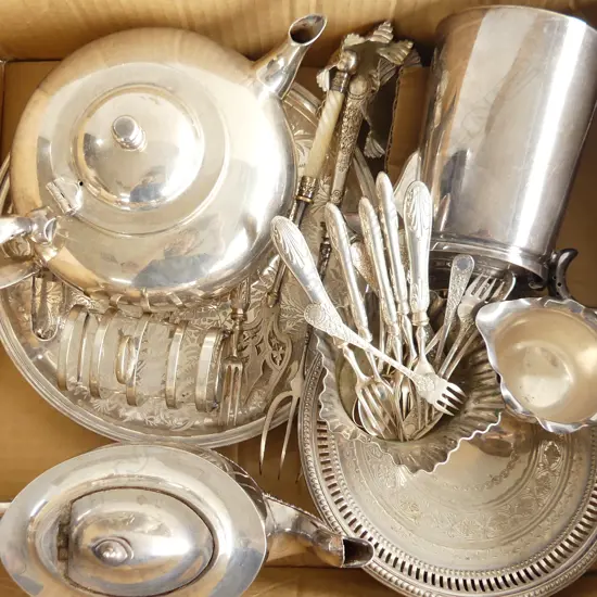 BOX LOT ASST. SILVER PLATE