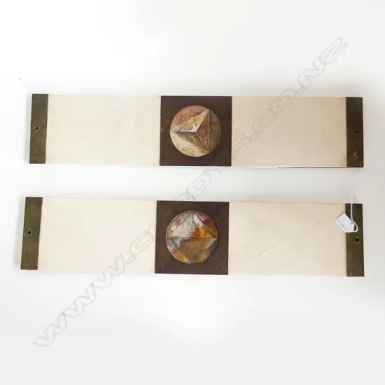 WENDY GRIFFIN (NZ b.1969) pair LONG MIXED MEDIA ARTWORKS painted gesso + patinated metal etc L.668mm