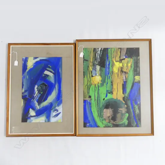 2x TIIU REISSAR(b.1936 Australian) GOUACHE ABSTRACT ARTWORKS lgest 400x570mm. Both framed.
