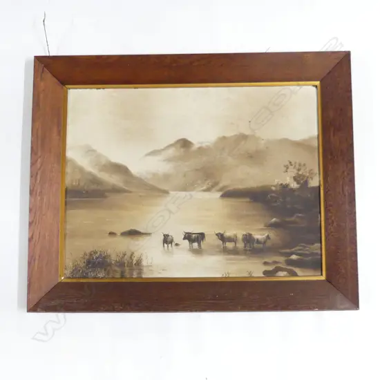 L. MILLER, ANTIQUE LANDSCAPE OIL ON BOARD, 460x610mm OAK FRAME