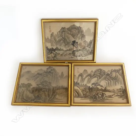 3 JAPANESE SCENIC CHARCOAL DRAWINGS, SIGNED, 235 X 190mm