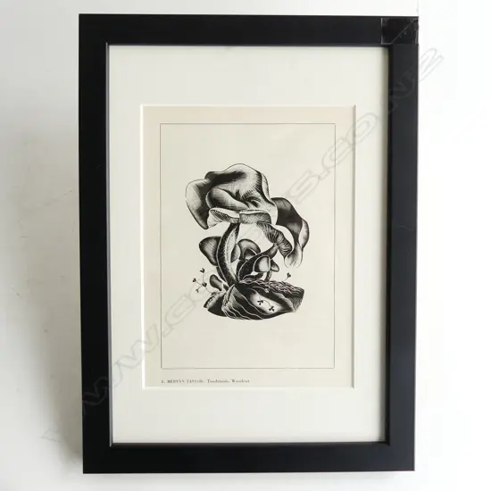 E. MERVYN TAYLOR 'TOADSTOOLS' WOODCUT PRINT 200x150mm