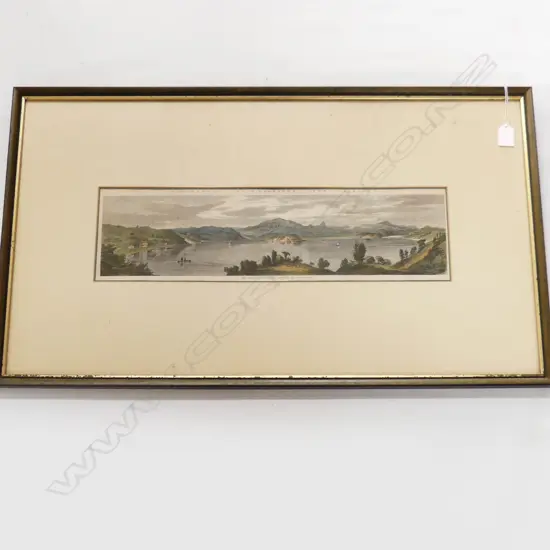 19thC NZ AQUATINT PRINT 'COROMANDEL GOLD DIGGINGS...' 140 X 520mm framed under glass