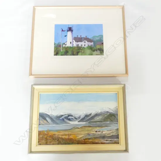 2 ORIGINAL ARTWORKS W/C BY DAVID RUSSELL OF CHATHAM ISLANDS LIGHTHOUSE 180X270mm & AMATEUR OIL 1980 250X400mm 