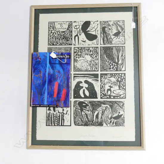GUY WILKIE WARREN (AUST. b.1921) 'WALK IN THE RAINFOREST' LINOCUT A/P '89 760x570mm + ARTIST BOOK 'SEARCHING FOR GAIA'