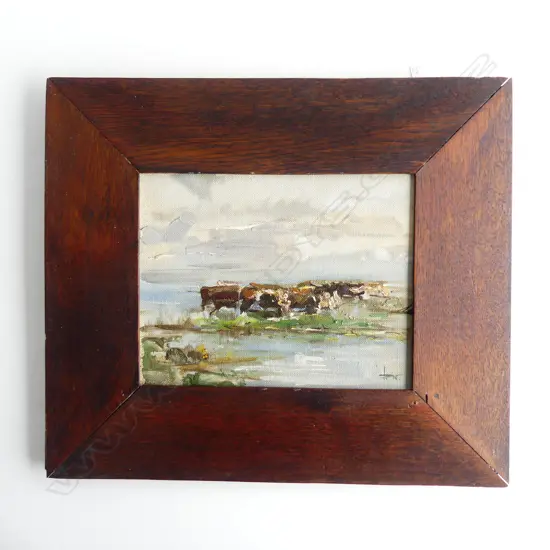 CATTLE GRAZING, OIL ON BOARD, ARTIST UNKNOWN, 195 X 250mm