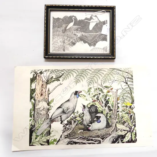 2 x REI HAMON PRINTS 'RETURN TO STILL WATERS' 145x200mm & 'Kokako' 250 x 350mm