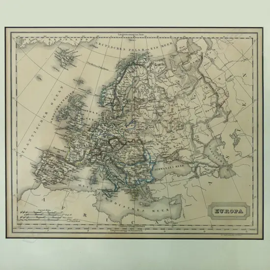 EARLY 19TthC ENGRAVED  ATLAS MAP OF  'EUROPA', FRAMED, 215 X 255mm