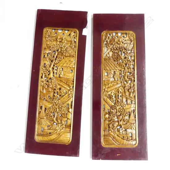 PR GILDED CARVED WOODEN ORIENTAL PANELS 740x270mm