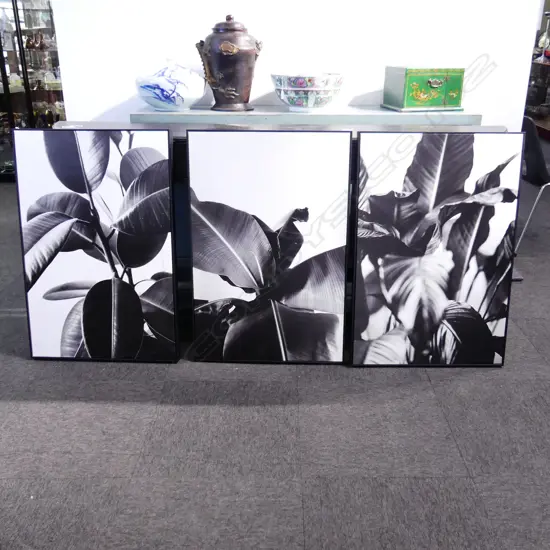 SET OF 3 B/W FOLIAGE PRINTS each 910x600mm overall