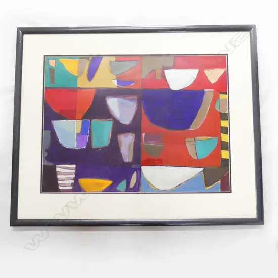 BRIDGET BIDWELL, ABSTRACT 1988 ACRYLIC & PASTEL ON PAPER, SIGNED, 520 X 720mm