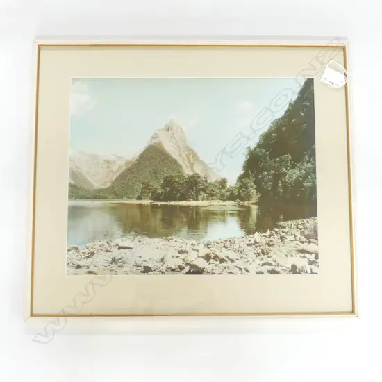KENDAL NISBET VINTAGE PHOTO MITRE PEAK H/COLOURED 290 X 370mm photographers stamp verso