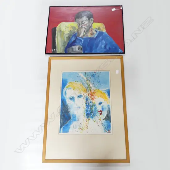 2 ARTWORKS; JILL CARTER-HANSEN (NZ b.1941) PRINT 1981 520x415mm, ANNA VERYASKINA 'DAN' OIL ON BOARD 490x690mm