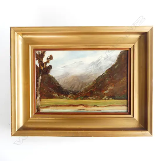 JOHN MACINTOSH MADDEN, MOUNTAIN SCENE, SIGNED VERSO, OIL ON BOARD, 210 X 310mm