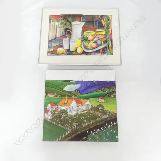 CANVAS PRINT  BY FIONA WHYTE ' THERES A PLACE WITHIN ALL OF US ' 490X490, W/C BY JUDITH ROYAL ' LADEN TABLE' 350X500mm