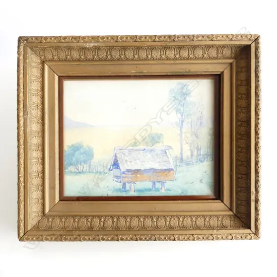 E W PAYTON, MAORI STORE HOUSE, WATERCOLOUR, SIGNED 180 X 230mm