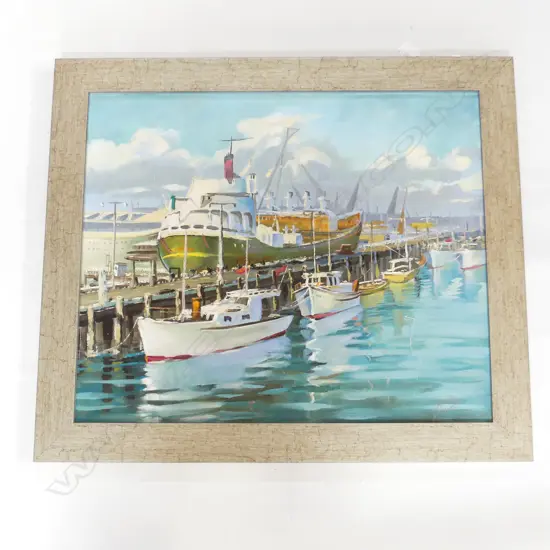 BETTY BURRELL, AUCKLAND WATERFRONT, OIL ON BOARD, 500 X 600mm