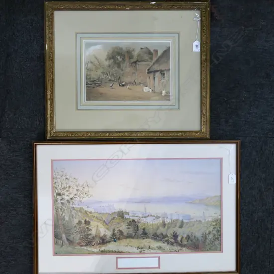 ORIGINAL W/C BY S.WAGSTAFF FARMYARD SCENE 200X300mm & CHRISTOPHER AUBREY PRINT OF WELLINGTON 1888 320X570mm