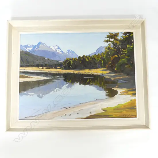 HAROLD BLOXHAM OIL ON BOARD 'DIAMOND LAKE. PARADISE'. Detailed verso. 445 x 600mm