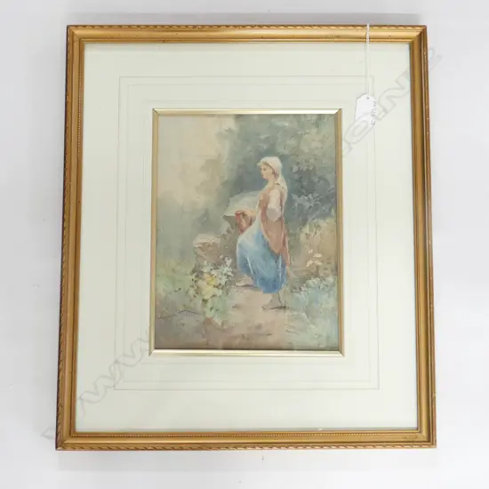 FEMALE HOLDING URN, WATERCOLOUR, ARTIST UNKNOWN, 265 X 200mm