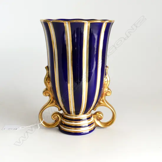 DARK BLUE & GOLD VERSACE STYLE WADE VASE. 140X225mm