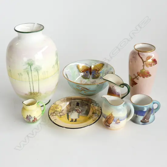 8 ASST CHINA; AYNSLEY BOWL & VASE, FOLEY MINIATURE JUGS, ROYAL DOULTON VASE, JUG & PLATE