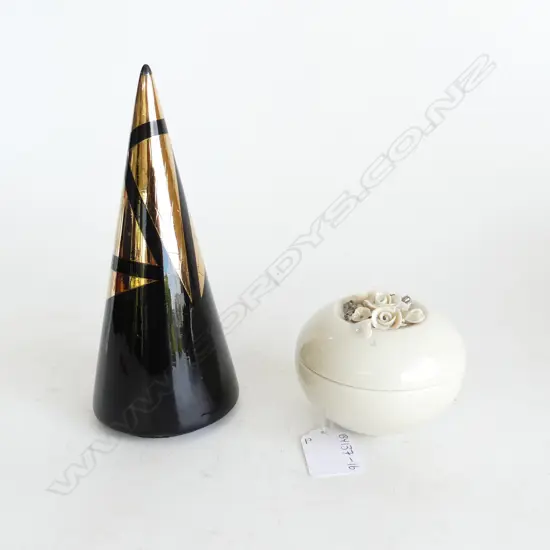 CAROL SWAN CONICAL FORM (H. 175mm) & LIDDED TRINKET BOX  (DIA 85mm)