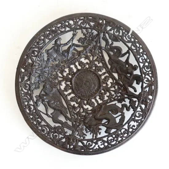 VICTORIAN COALBROOKDALE CAST IRON PLATE C. 1880’S UK – NEPTUNE, SEA NYMPHS, MAIDEN ETC D. 220mm
