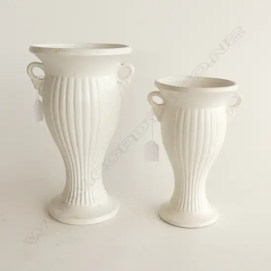 2 WHITE CROWN LYNN VASES #2083 & #2082 H.270mm &220MM
