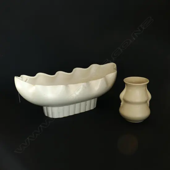 2 XCROWN LYNN WHITE VASES #669 & #129 float bowl with small chip