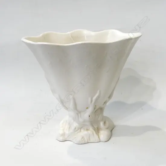 CROWN LYNN SLIP CAST WHITE FLARED VASE #643 H. 170mm tree trunk gnarled base