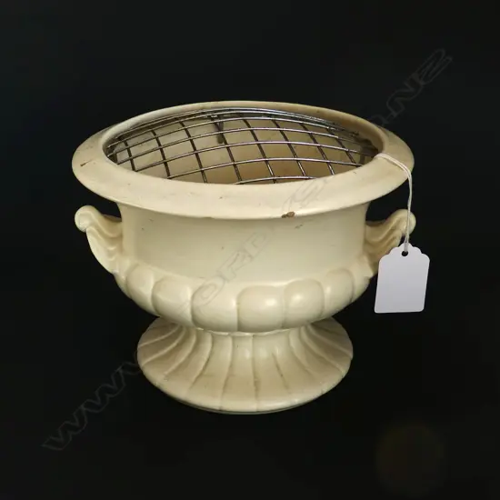 CROWN LYNN WHITE URN VASE tiny chip to rim. H.120mm 165mm dia