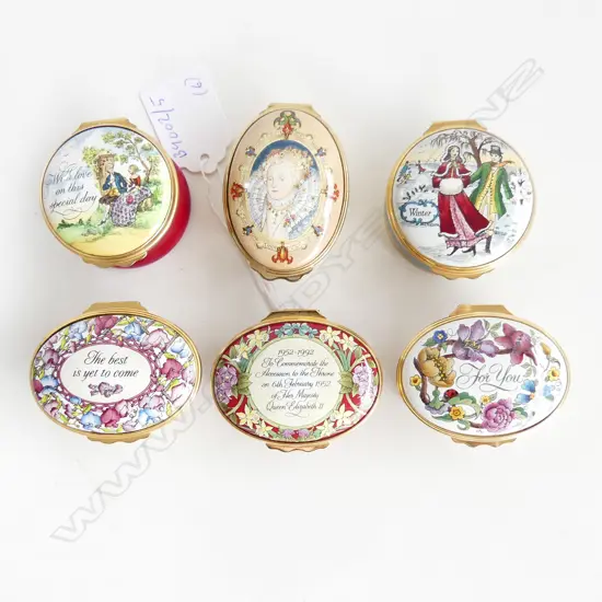 6 HALCYON DAYS ENAMEL BOXES L 50 MM