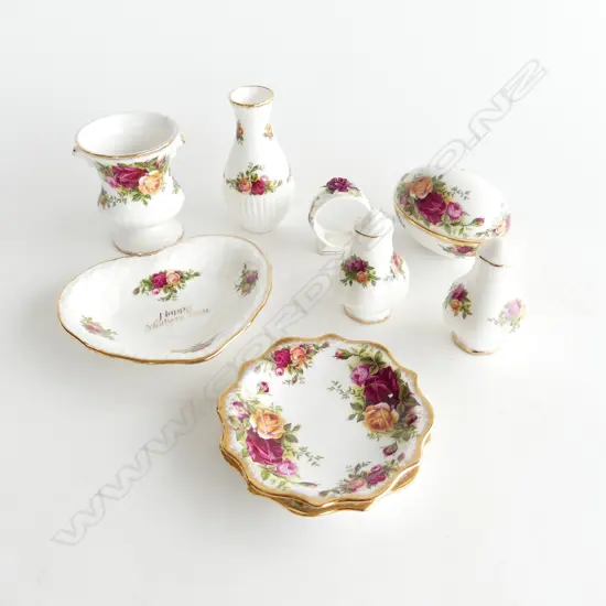 ROYAL ALBERT OCR S&P SHAKERS, 2 SM VASES, EGG TRINKET BOX, NAPKIN RING, HEART MOTHERS DAY DISH + PR TRINKET DISHES