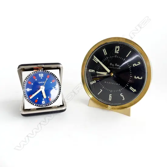 2 CLOCKS; BIG BEN REPEATER, MADE IN SCOTLAND (DIA 120mm) & GERMAN PETER TRAVEL CLOCK