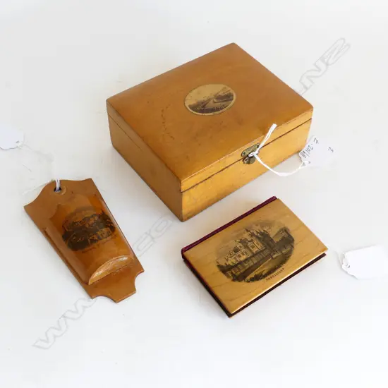 MAUCHLIN WARE 3 ITEMS. COLTNESS HOUSE BOX BOURBON WALL POCKET & ABBOTSFORD BOOK