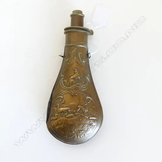 ANTIQUE BRASS SHOT POWDER FLASK L.195mm