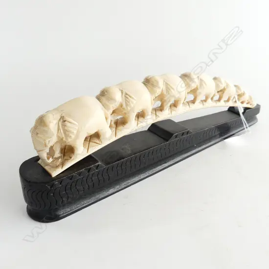 CARVED IVORY ELEPHANT BRIDGE ON STAND L.365mm