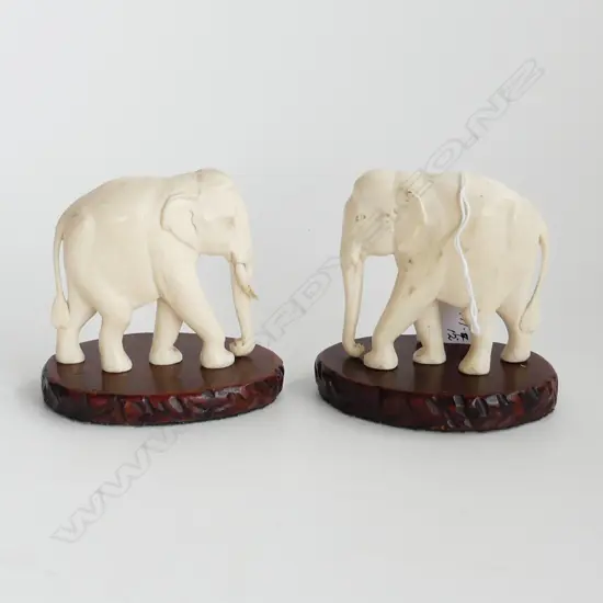 	PR CARVED IVORY ELEPHANTS H.75mm. On stands